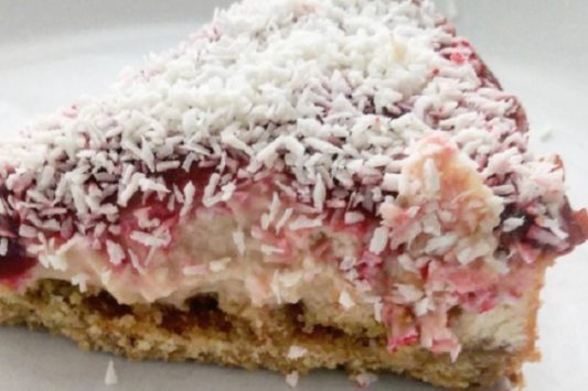 Protein Strawberry White Chocolate Coconut Cheesecake