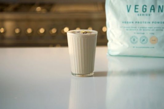 glass of vegan muscle builder smoothie